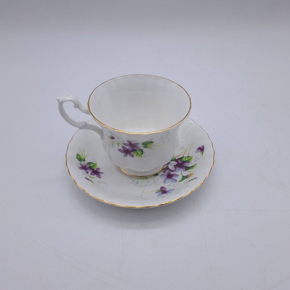 Royal Albert Footed Tea Cup & Saucer Violets Flowers